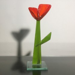Kwiat na podstawie 11 (ok 26cm) czerwony