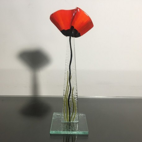 Kwiat na podstawie 15 (ok 26cm) Mak czerwony