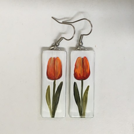 Kolczyki - Tulipan czerwony