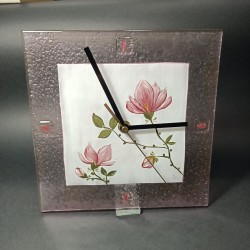 Zegar wiszący - "Magnolia w transparentnej różowej ramce"